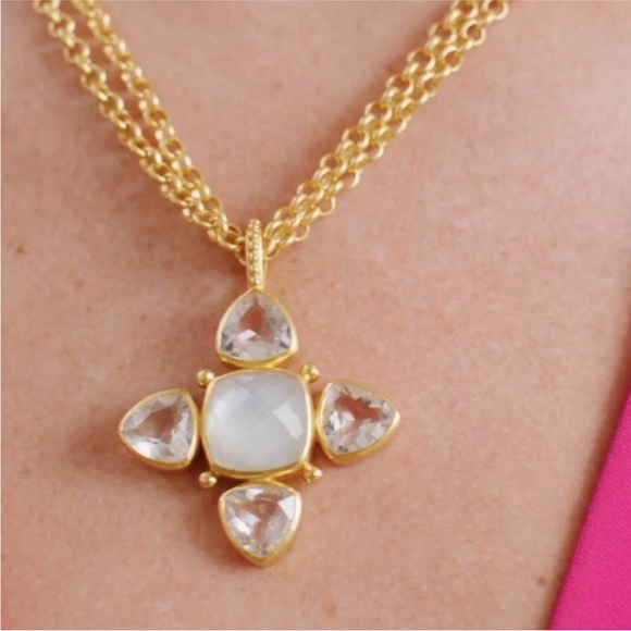 JULIE VOS Aquitaine Cross Pendant Necklace Iridescent Peony Pink & Peach Ice - Picture 10 of 16